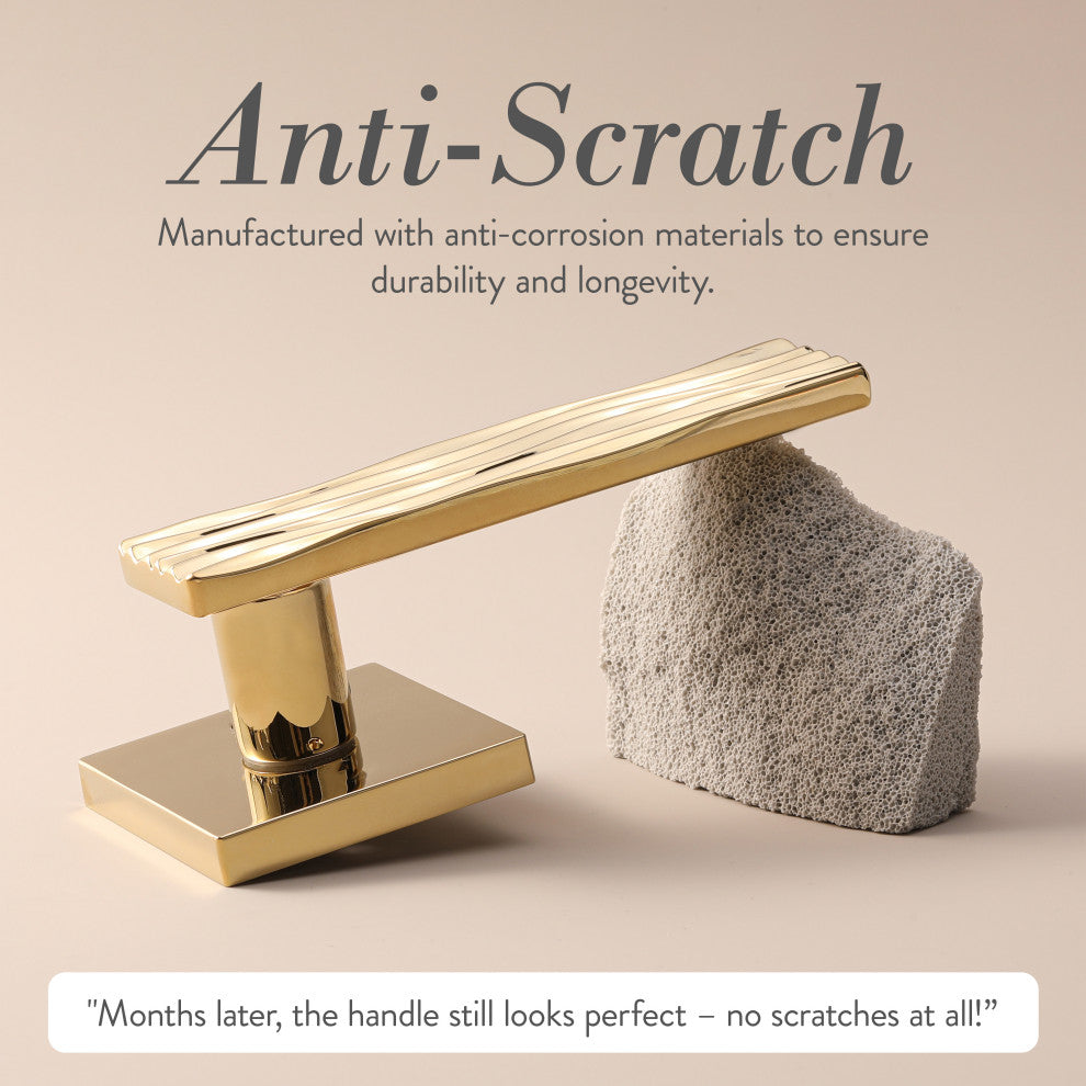 Modern Heavy Duty Designer Interior Door Lever - Ridge Collection, Polished Brass, Double Dummy