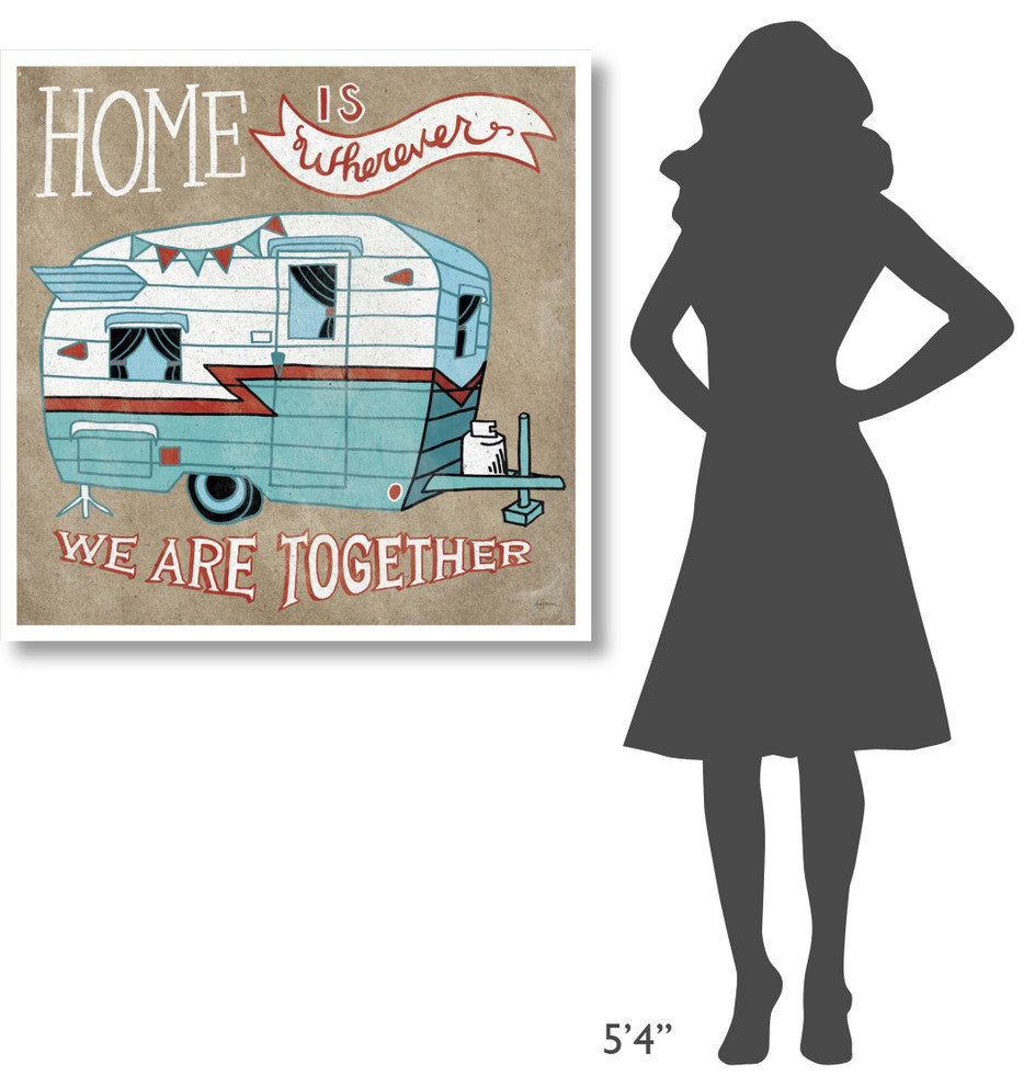 "Adventure Love Camper Taupe" Digital Paper Print by Mary Urban, 38"x38"