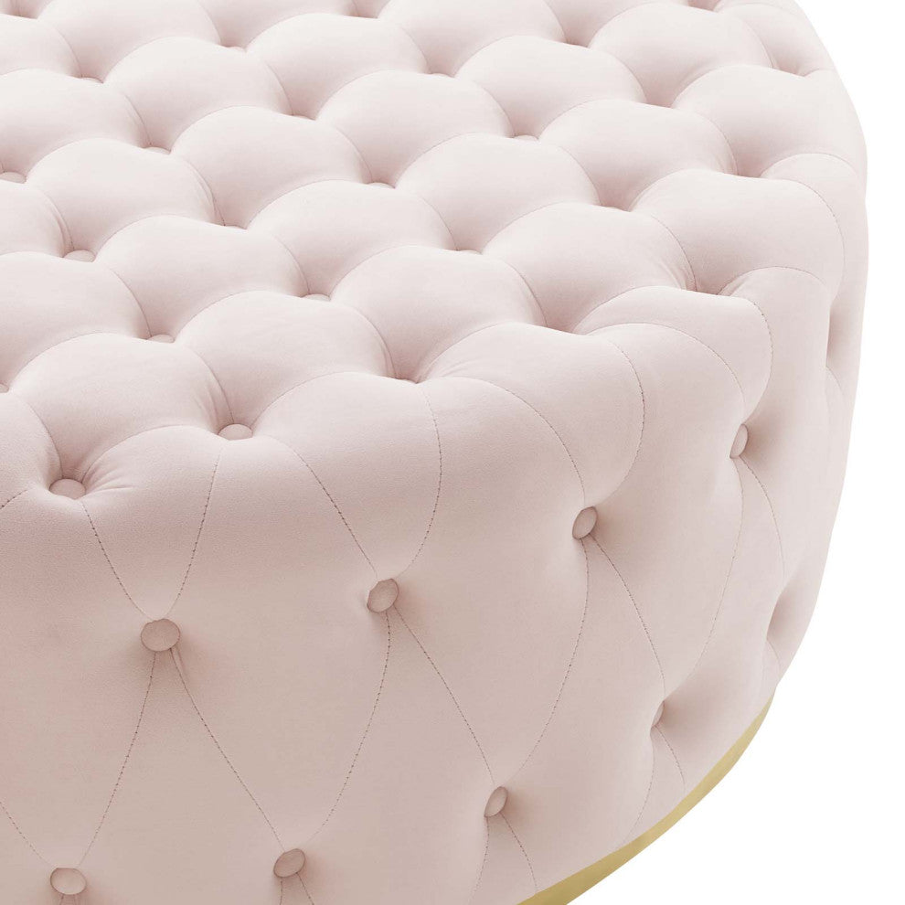 Ensconce Tufted Performance Velvet Round Ottoman Pink