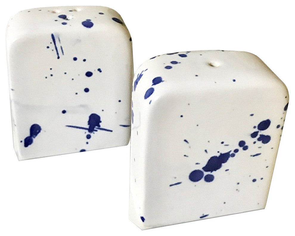 Blue and White Splatter Ceramic Salt And Pepper Shakers By Kauri Design