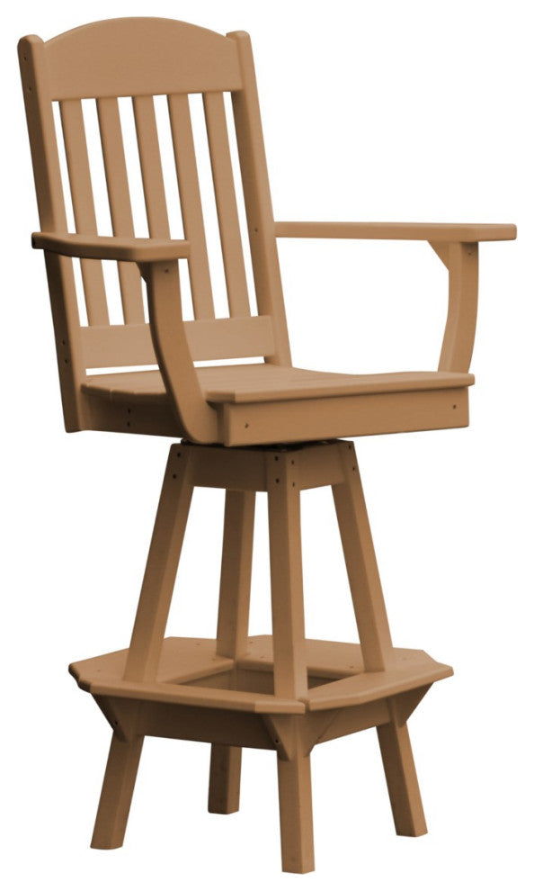 Poly Lumber Classic Swivel Bar Chair with Arms, Cedar