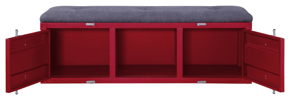 ACME Cargo Storage Bench, Gray Fabric and Red