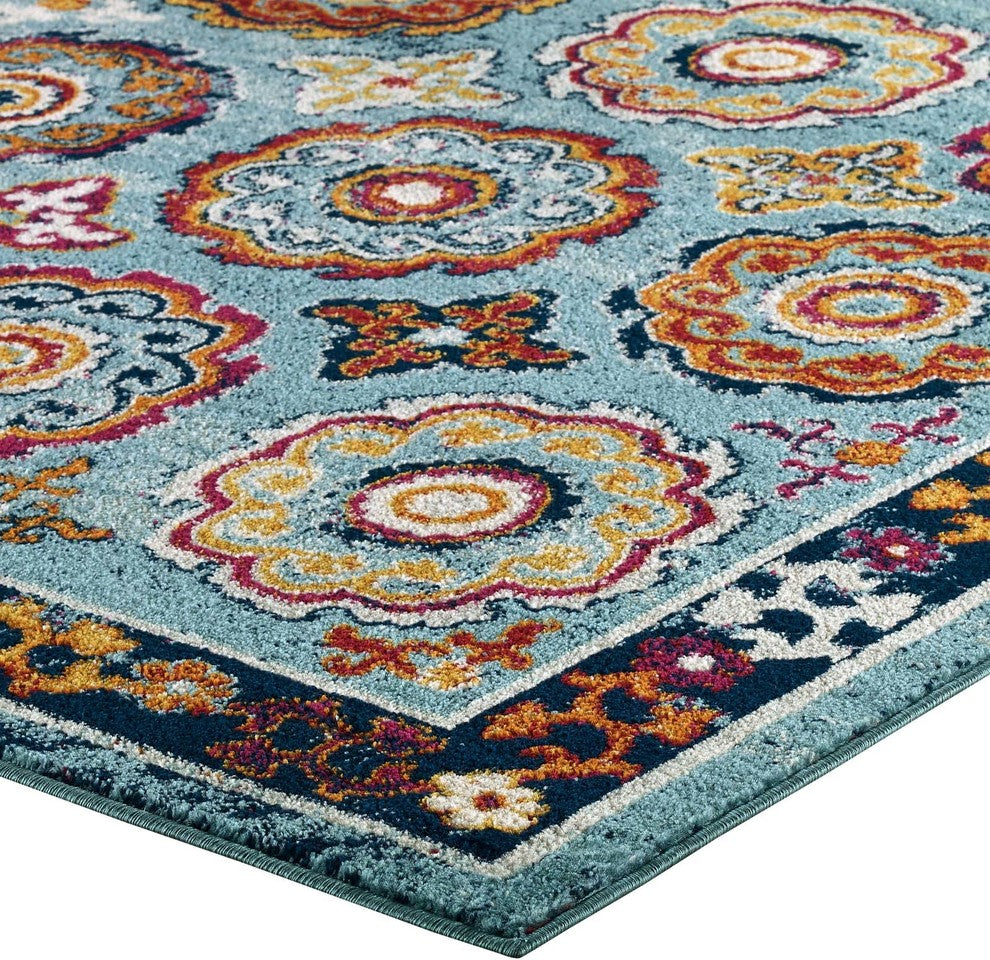 Transitional Distressed Vintage Floral Moroccan Trellis 8x10 Area Rug