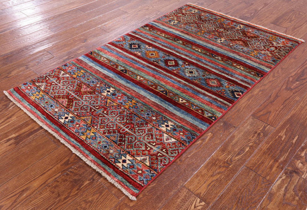 Khorjin Super Kazak Handmade Wool Rug 3' 1" X 5' 2" - Q12692