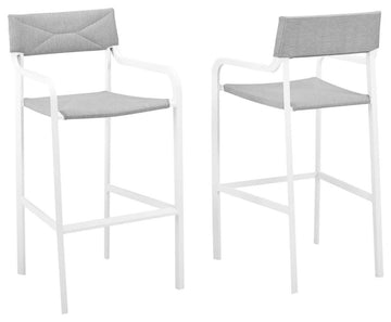 Raleigh Outdoor Patio Aluminum Bar Stool Set of 2 White Gray