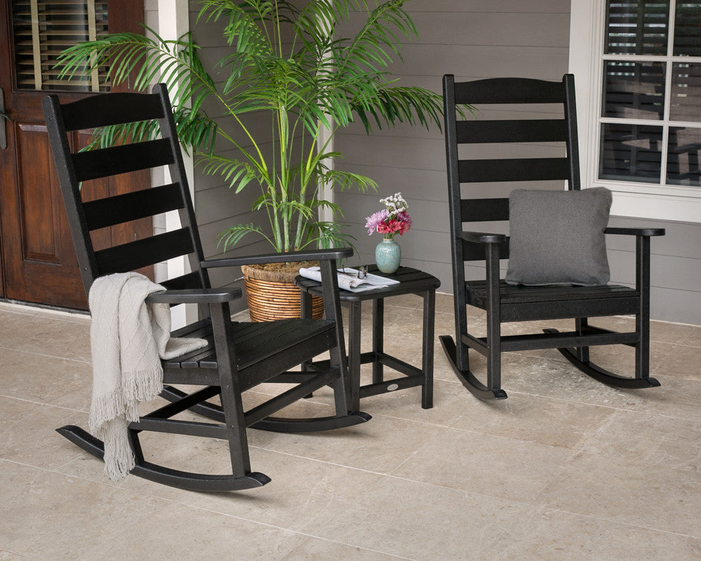Polywood Shaker 3-Piece Porch Rocking Chair Set, Teak
