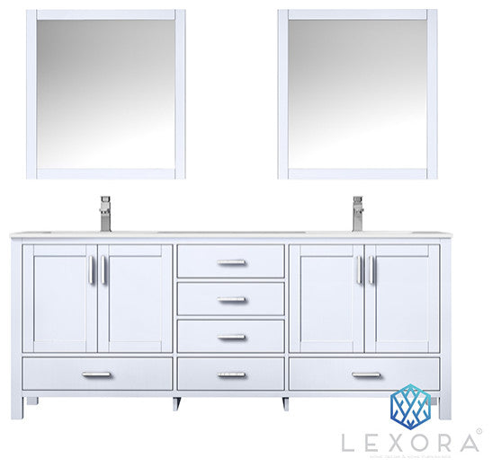 Jacques 80" Double Vanity Cabinet Carrara Marble Top Sinks, 30" Wall Mirrors