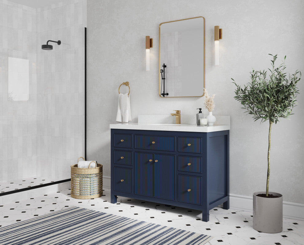 Sonoma 48 Single Sink Reeded Bath Vanity in Hale Navy Blue 2" Carrara Marble