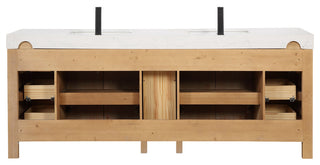 Leon Bath Vanity With Composite Stone Top, Fir Wood Brown, 84", No Mirror