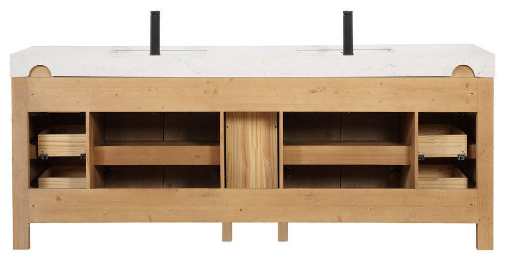 Leon Bath Vanity With Composite Stone Top, Fir Wood Brown, 84", No Mirror