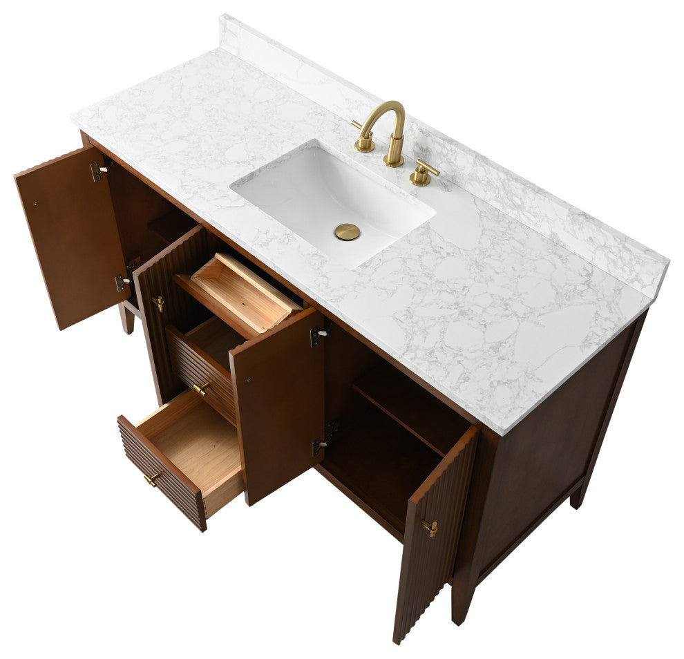 Vanity Art Freestanding Vanity, Walnut, 60", Single Sink, Golden Brushed