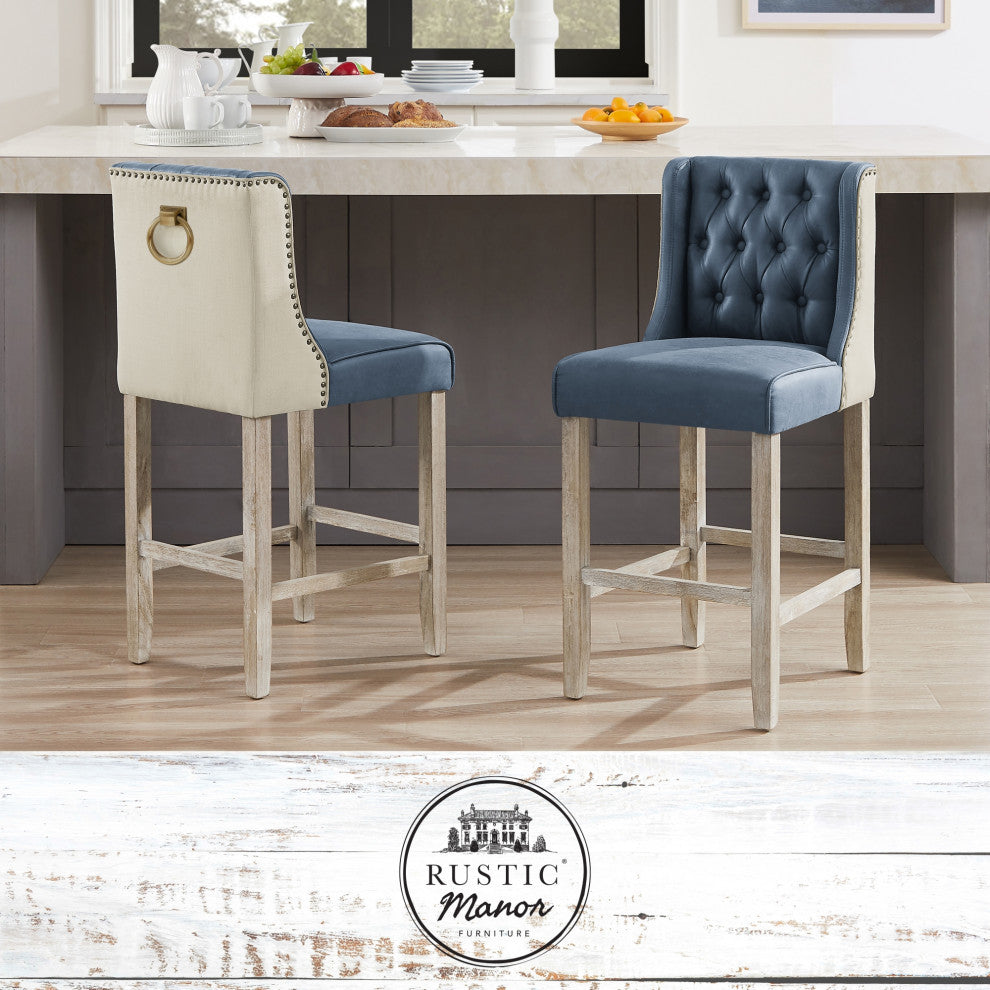 Rustic Manor Kaileigh Counter Stool, Leather PU, Navy