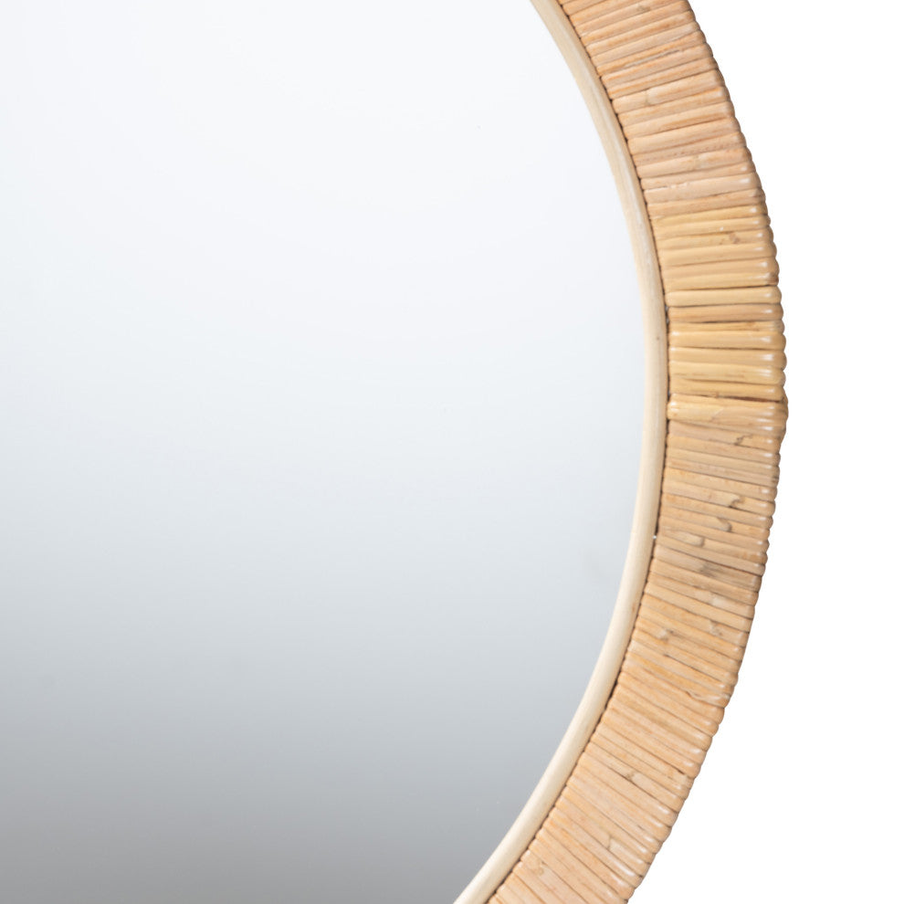 Bella Modern Bohemian Natural Brown Mahognay Wood and Natural Rattan Mirror