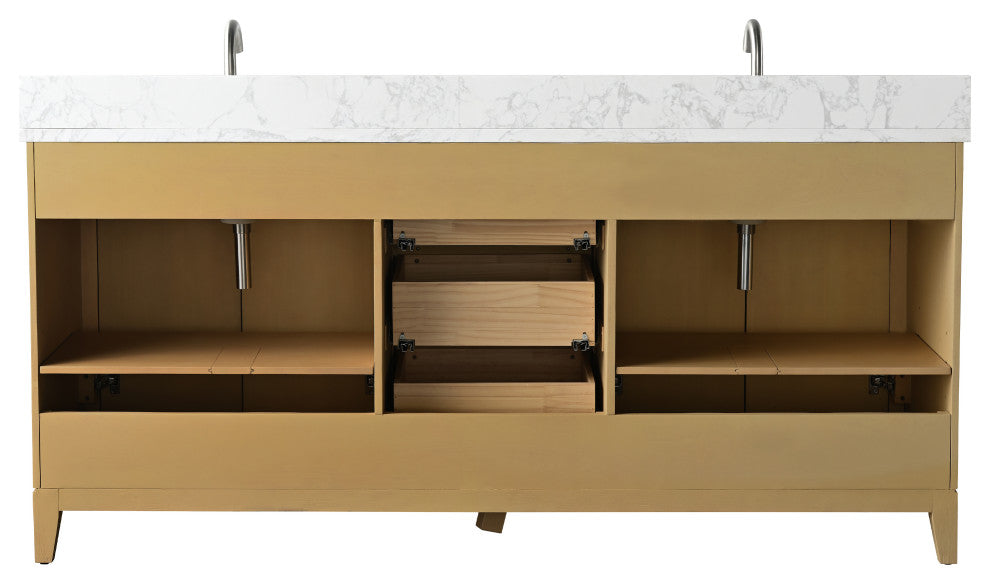 Vanity Art Bathroom Vanity With Sink, Natural Oak, 72" Double