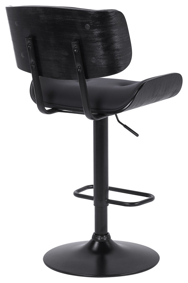 Brooklyn Adjustable Swivel Black Faux Leather and Black Wood Bar Stool