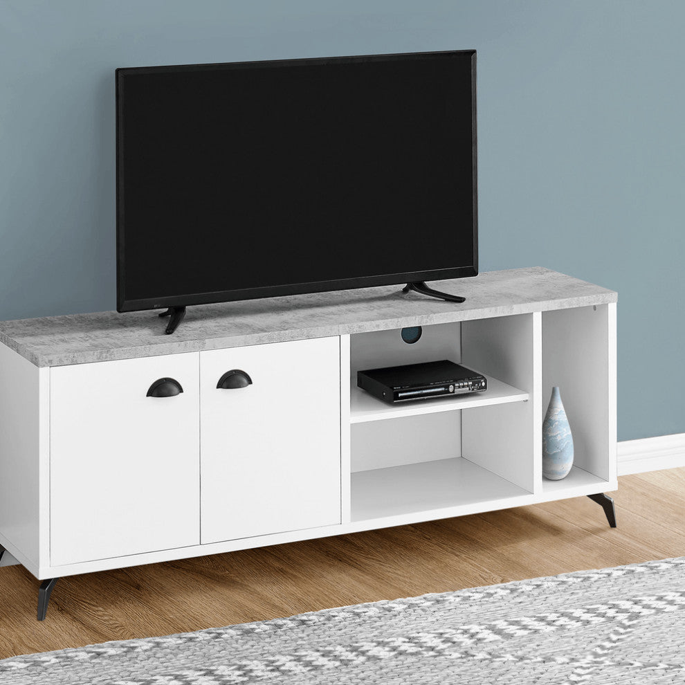 60" White Cabinet Enclosed Storage TV Stand