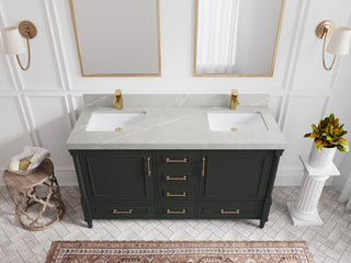 Aberdeen 60 Double Bathroom Vanity in Black Top 2" Pearl Gray