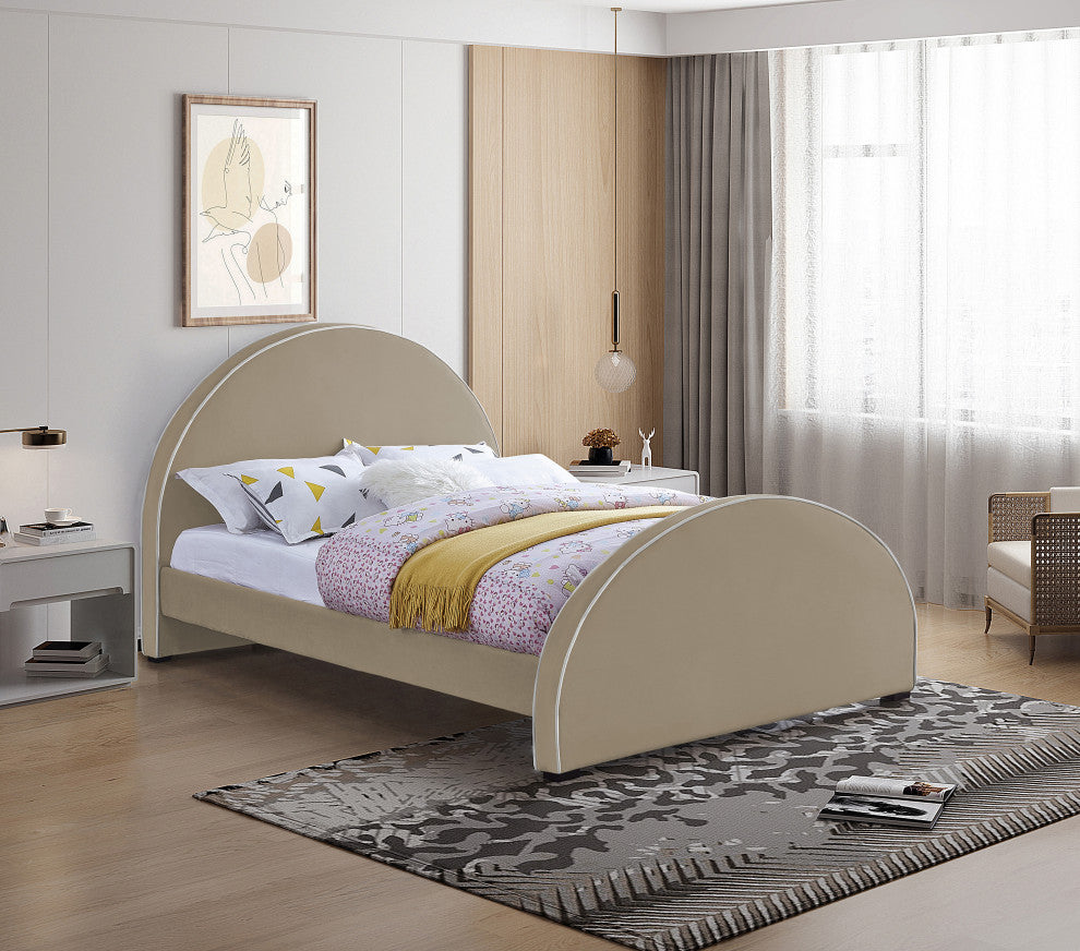 Brody Velvet Upholstered Bed, Beige, Queen
