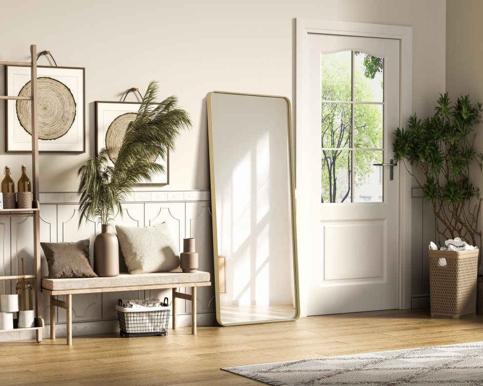 Home Living Contour Metal Rectangle Mirror 32x72, Brass