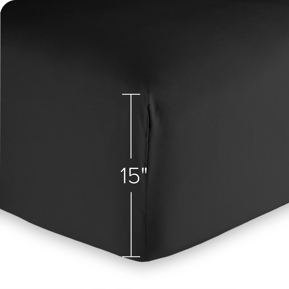 Fitted Dual Pocket Bottom Sheet 1800 Microfiber Ultra-Soft, Black, King