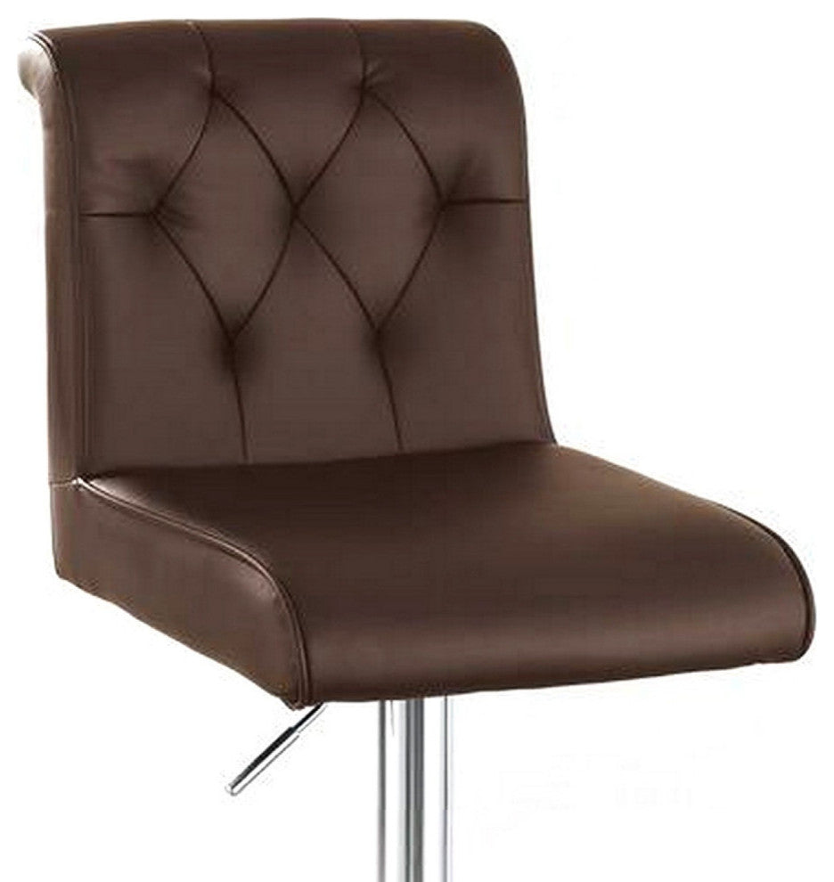 Adjustable Barstool with Rolled Button Tufted Back, Set of 2, Brown