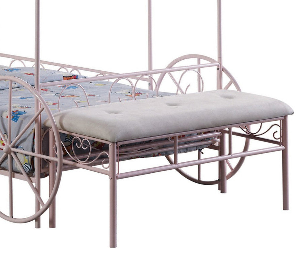 Benzara BM283038 Modern Twin Size Canopy Bed, Princess Carriage Design, Pink