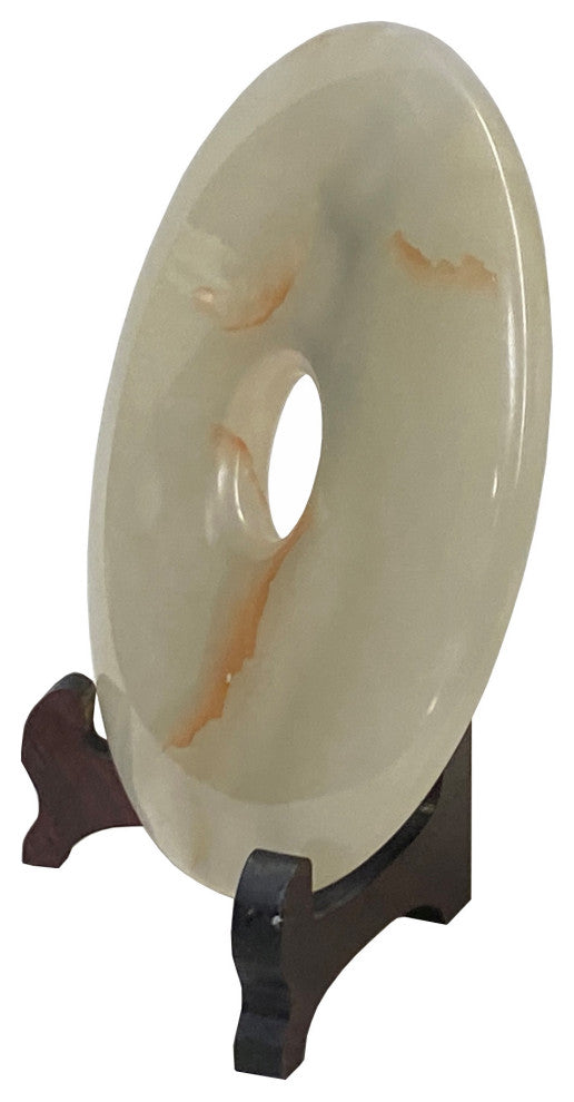 Natural White Brown Onyx Stone Round Fengshui Home Decor Display Hws3176