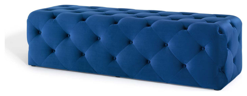 Tufted Accent Chair Bench, Velvet, Blue Navy, Modern, Living Lounge Hospitality