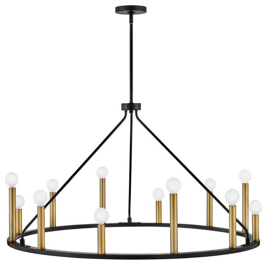 Lark Lazlo 38" Large Single Tier Chandelier, Black + Lacquered Brass