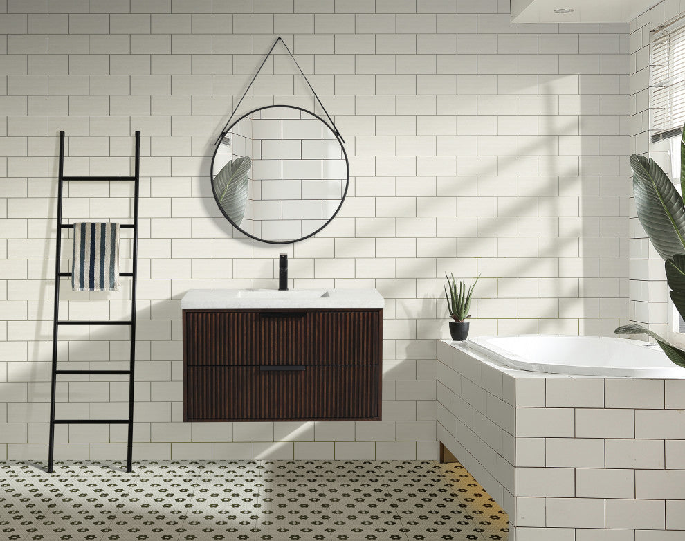 Ari Kitchen and Bath San Diego Bath Vanity, Walnut, 36", Single Sink, Floating