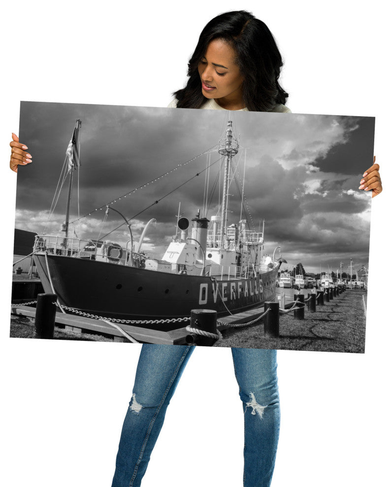 Overfalls Lightship Landscape Photo Black and White Unframed Wall Art Print, 24" X 36"