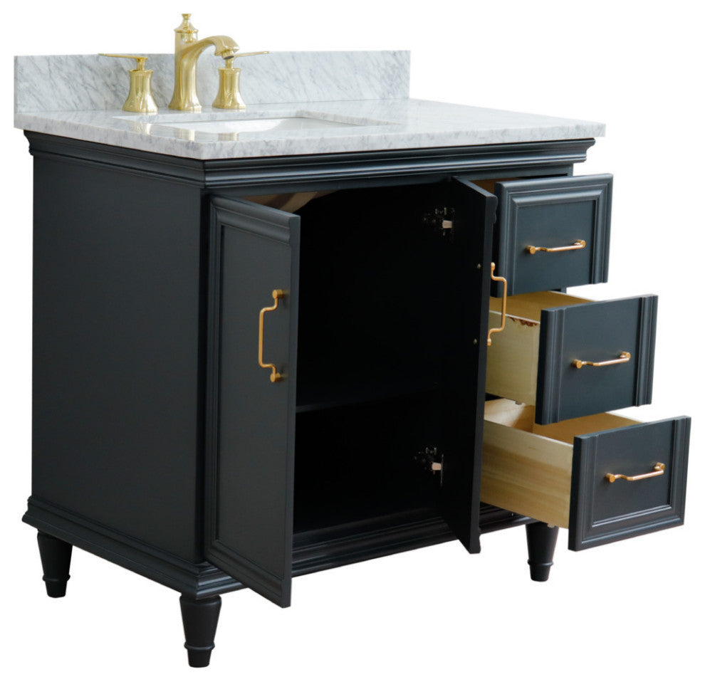 37" Single Vanity, Dark Gray Finish With White Carrara