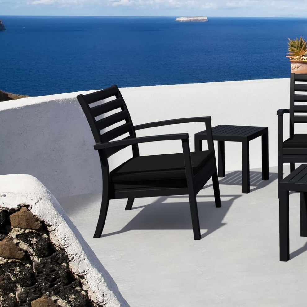 Artemis XL Club Chair Black with Sunbrella Black Cushions, Set of 2