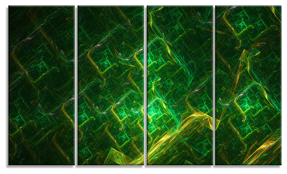 Green Fractal Electric Lightning, Abstract Art on Canvas, 48"x28", 4 Panels