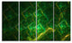 Green Fractal Electric Lightning, Abstract Art on Canvas, 48"x28", 4 Panels