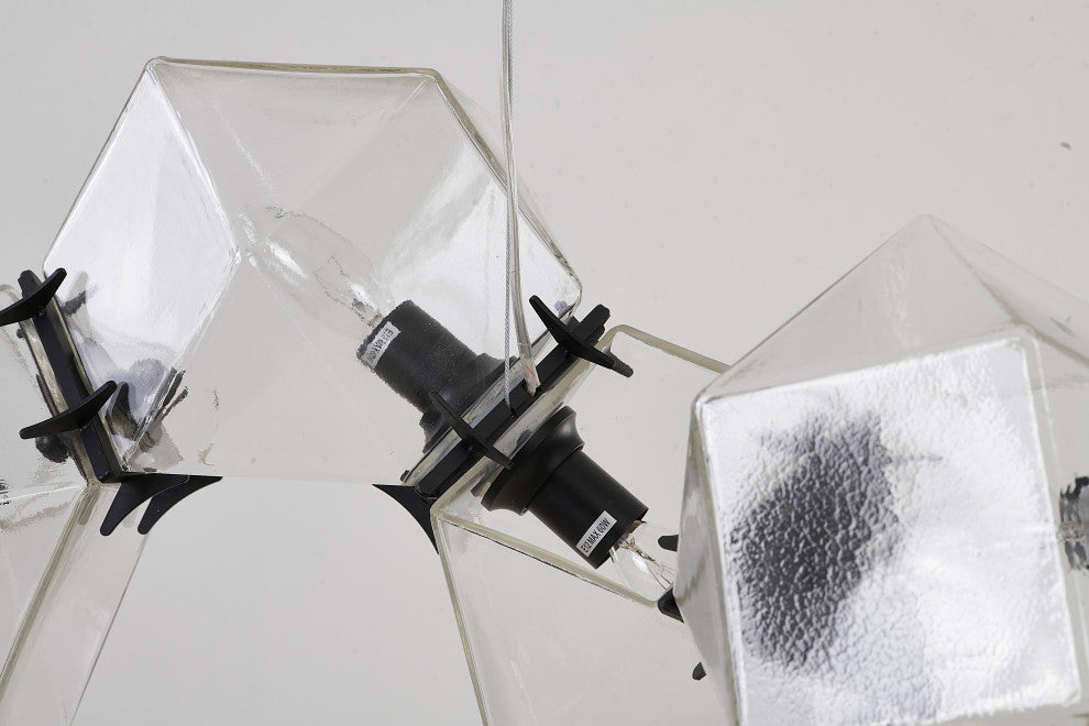 8-Light Black Stainless Steel Chandelier With A Clear Glass Cubed
