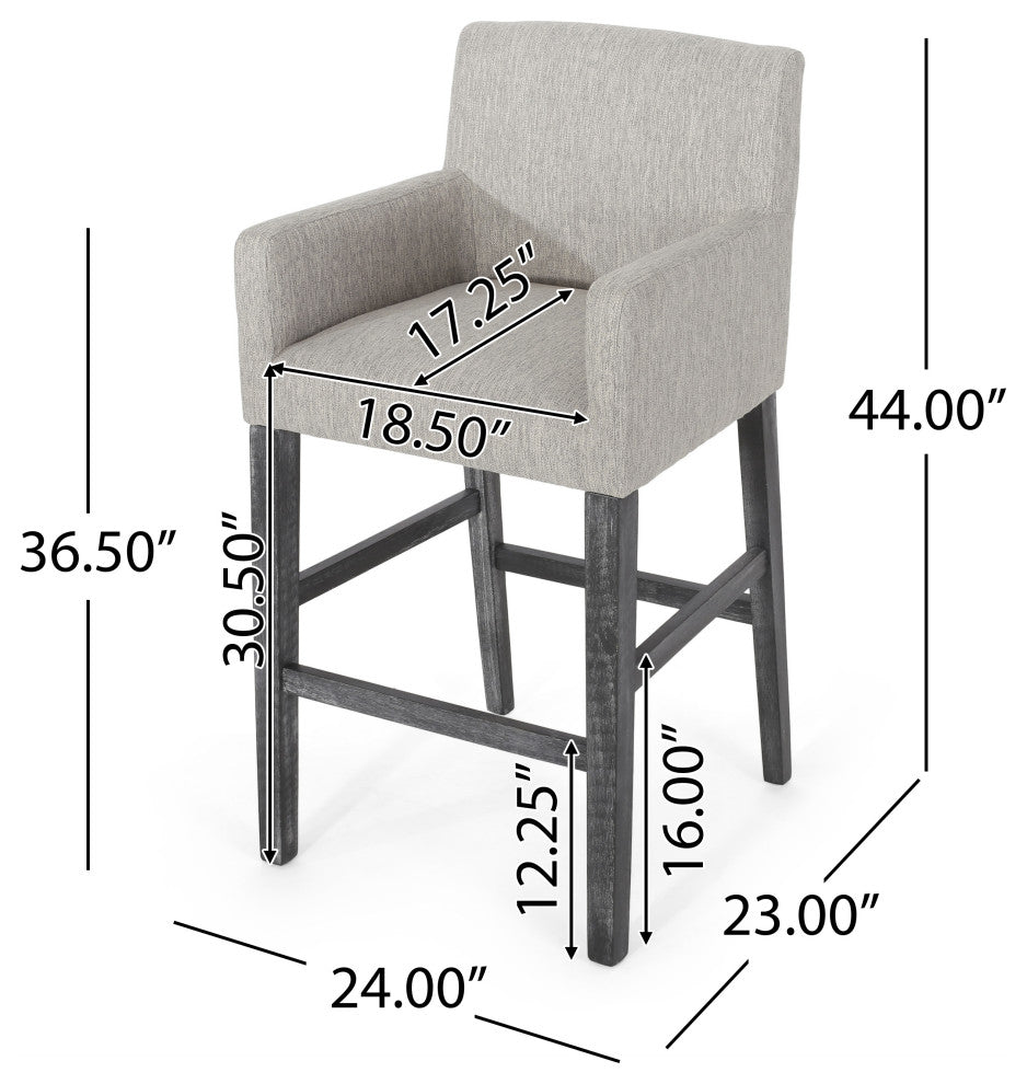 Chaparral Contemporary Fabric Upholstered Wood 30.5" Barstools, Set of 2, Light Gray/Gray