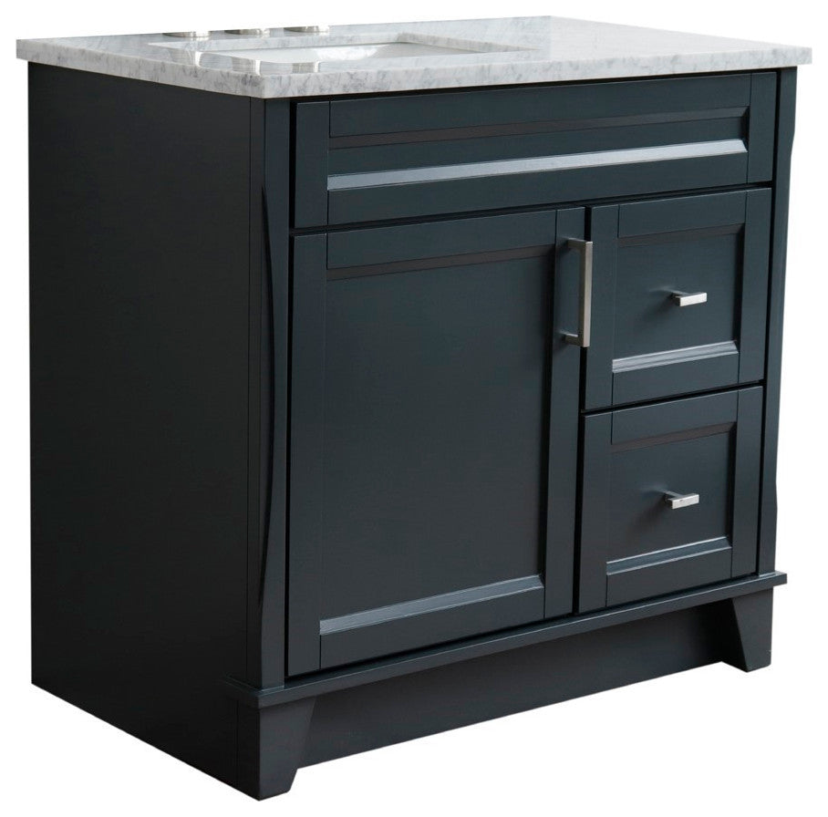 37" Single Sink Vanity, Dark Gray Finish With White Carrara Marble