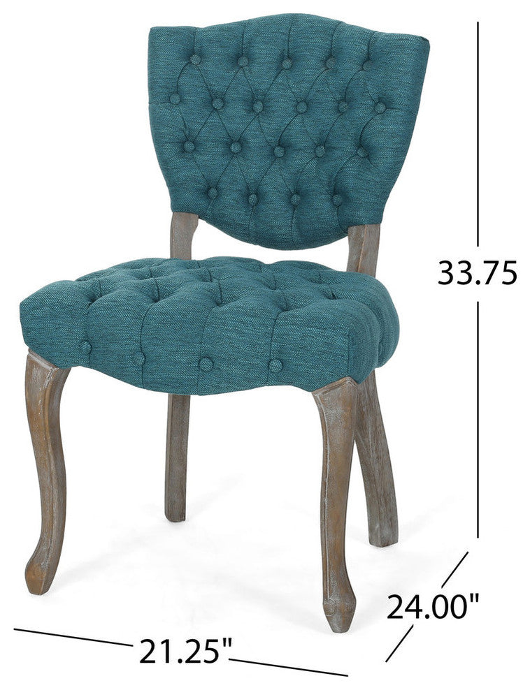 Case Tufted Dining Chair With Cabriole Legs, Set of 2, Teal, Brown Wash Finish