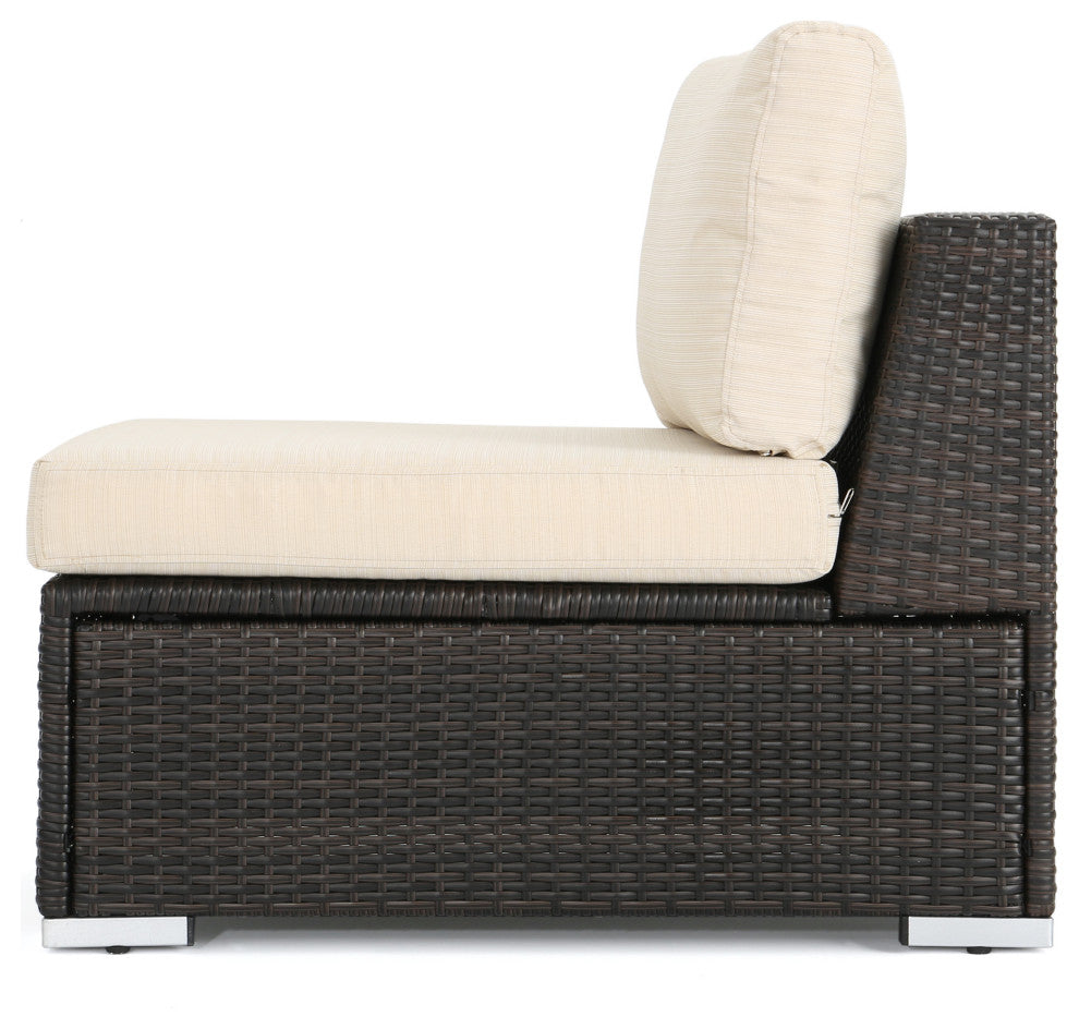 GDF Studio Tom Rosa 5 Seater Wicker Sectional Sofa Set With Cushions, Multibrown/Beige