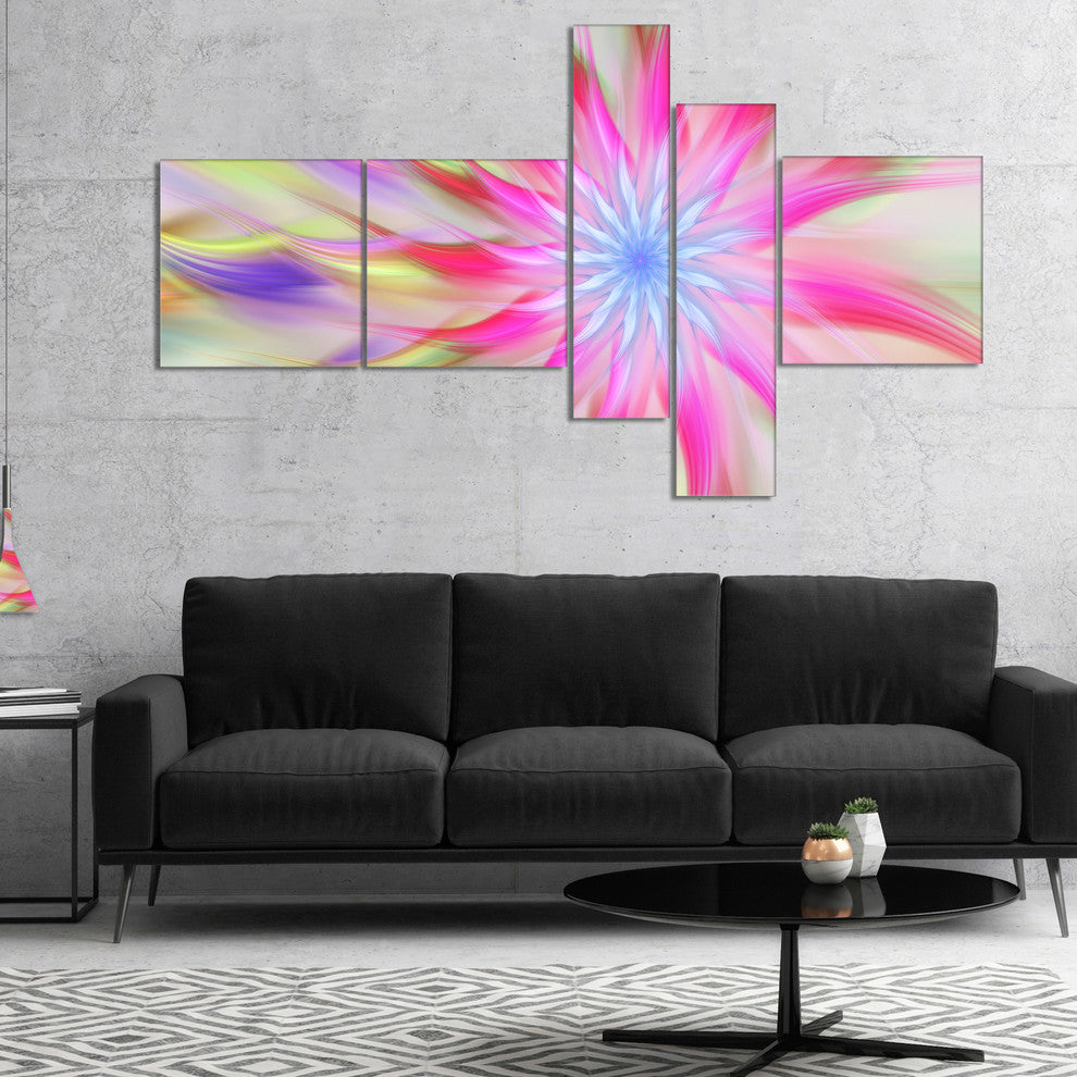 Dance of Pink Exotic Flower, Floral Canvas Art Print, 60"x32", 5 panels