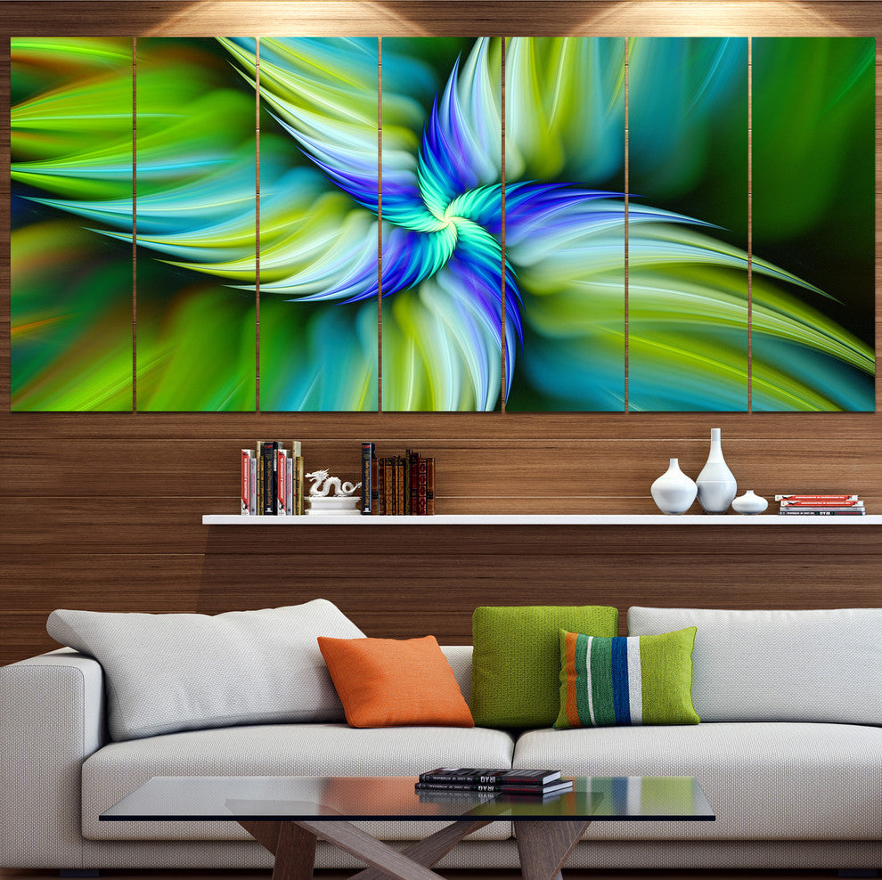 Rotating Fractal Green Star, Floral Canvas Art Print, 83"x32", 7 Panels