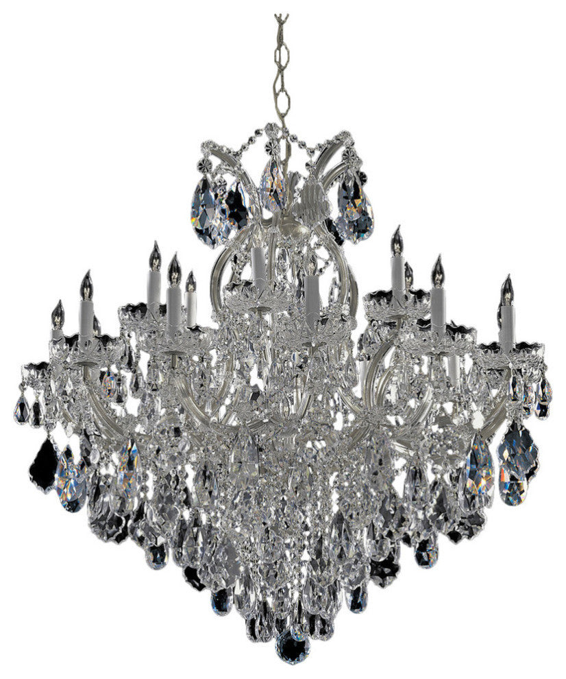 Crystorama Maria Theresa 19-Light Clear Italian Crystal Chrome Chandelier, Polished Chrome, Swarovski Strass Crystal
