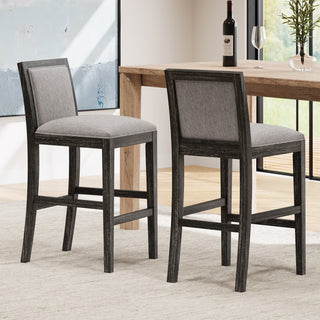 GDF Studio Retro Upholstered Barstools, Rubberwood Frame, Set of 2, Black/Gray