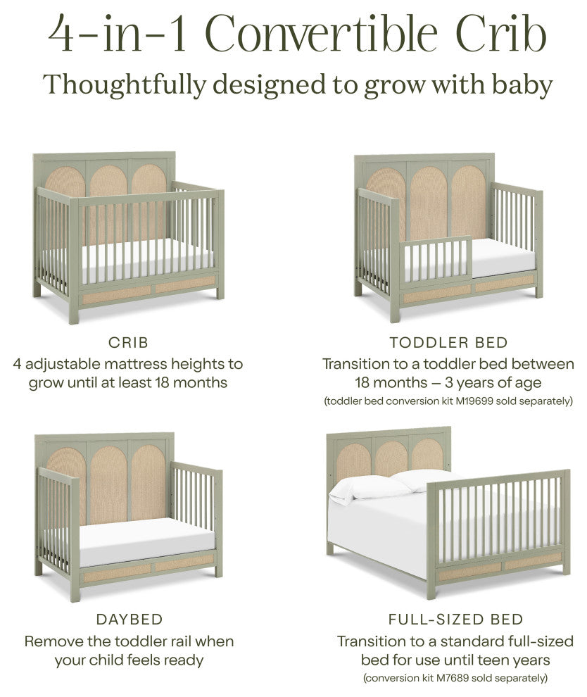 Eloise 4-in-1 Convertible Crib, French Sage and Performance Sand Eco-Weave