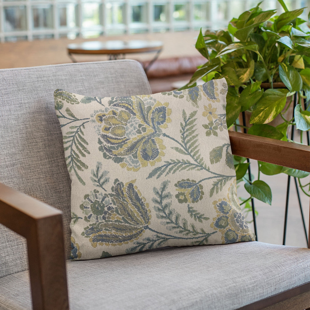 Plutus Blue Amazonian Floral Luxury Throw Pillow, 16"x16"