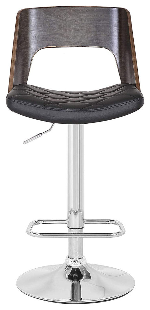 Elegant Bar Stool, Diamond Tufted Faux Leather Seat With Open Weathered Oak Back