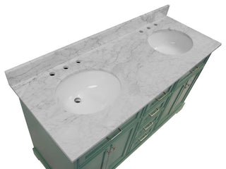Aria 60" Bathroom Vanity, Sage Green, Carrara Marble, Double Vanity
