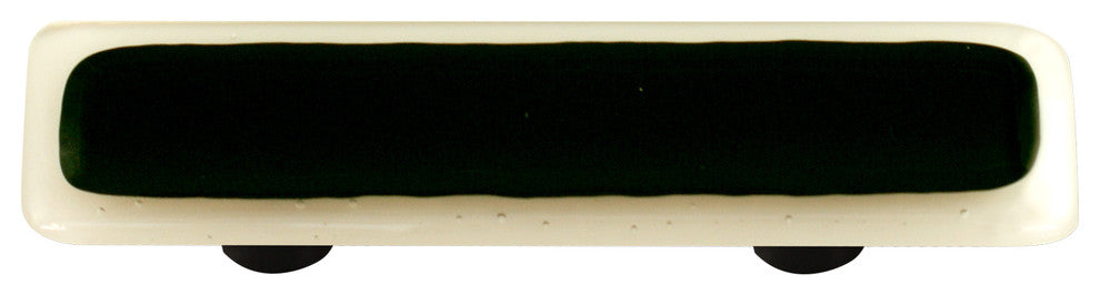 Art Glass Rectangle Bordered Pull, Black Post, White Border Black