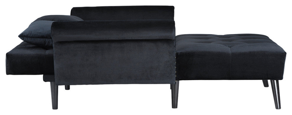 Modern Velvet Fabric Recliner Sleeper Chaise Lounge - Futon Sleeper Chair, Black